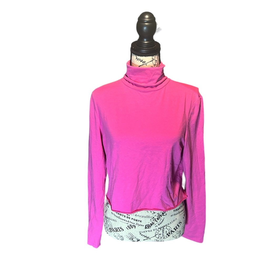 Amazon Essentials Bright Pink Raw Hem Crop Turtleneck